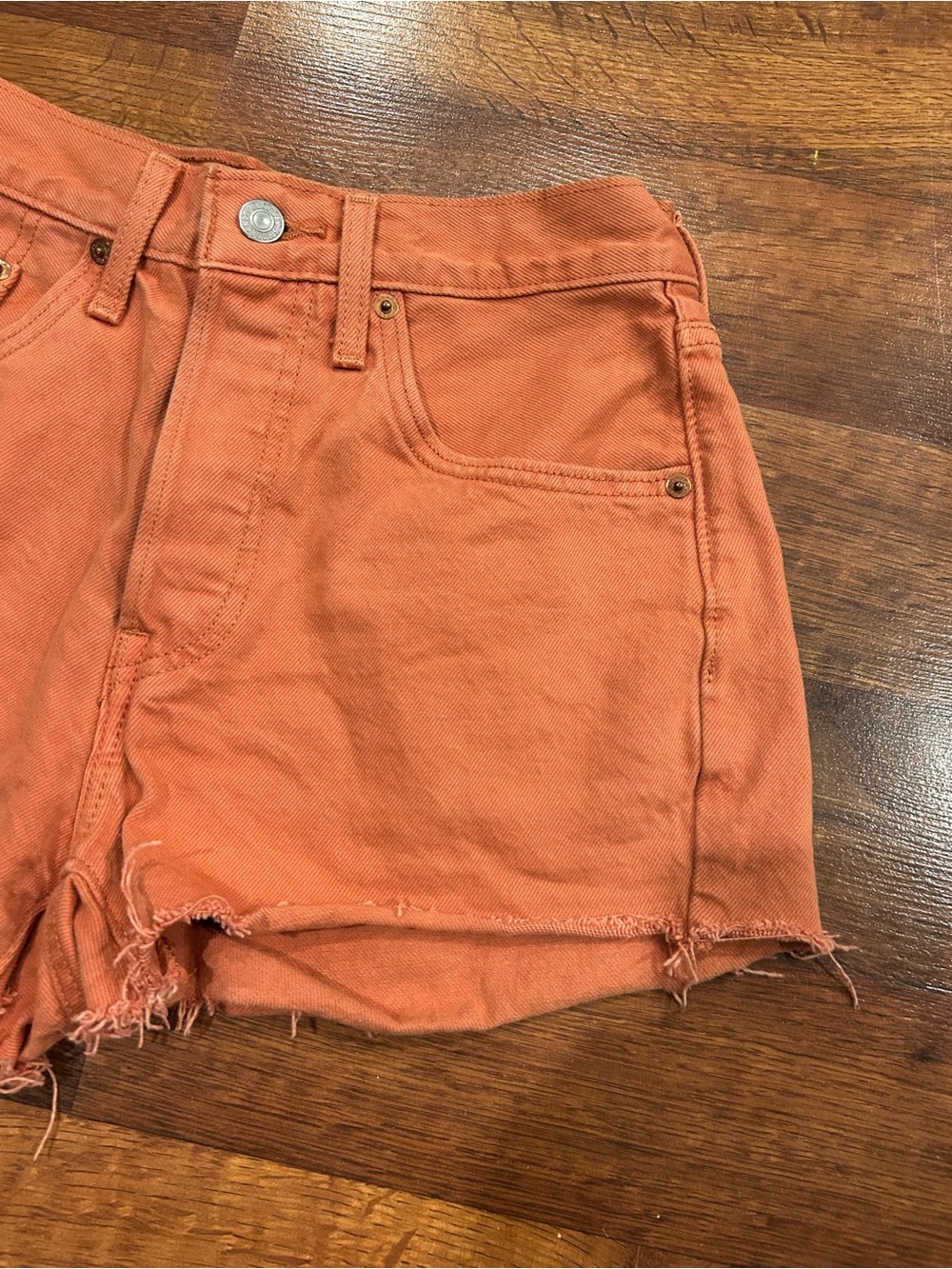 Levi Strauss Orange Denim Shorts Size 26 Jean Shorts 100% Cotton High Rise - Picture 2 of 9